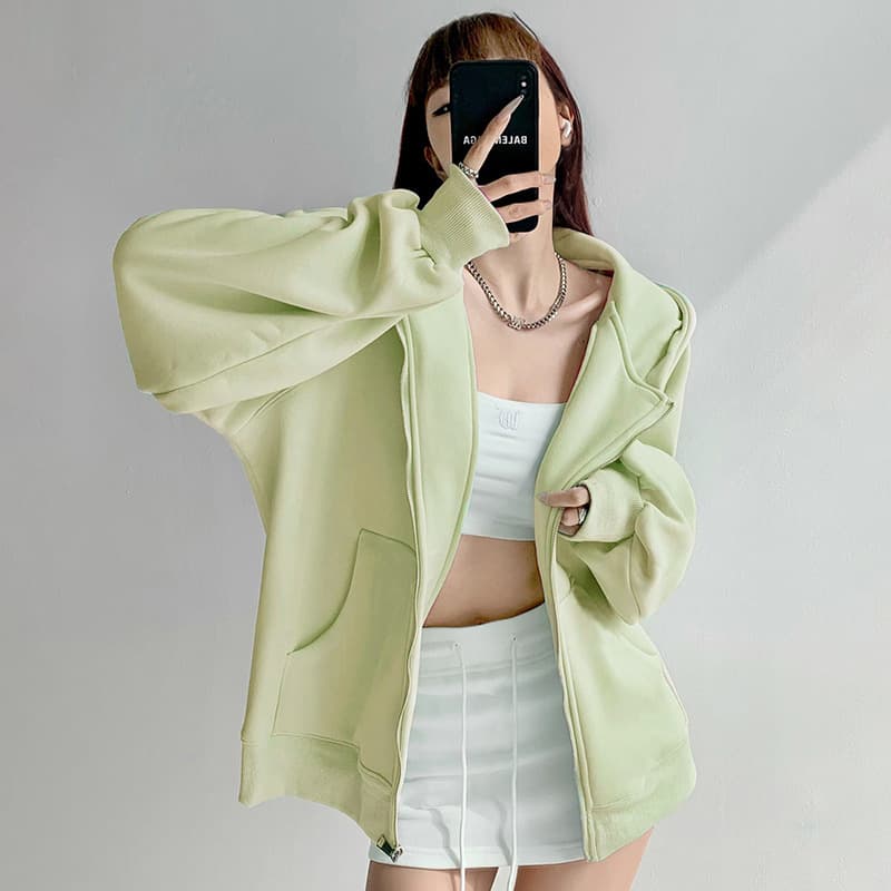 Sweater jacket women's 2025 autumn and winter new spring and autumn hooded cardigan loose casual sports velvet top thin 10