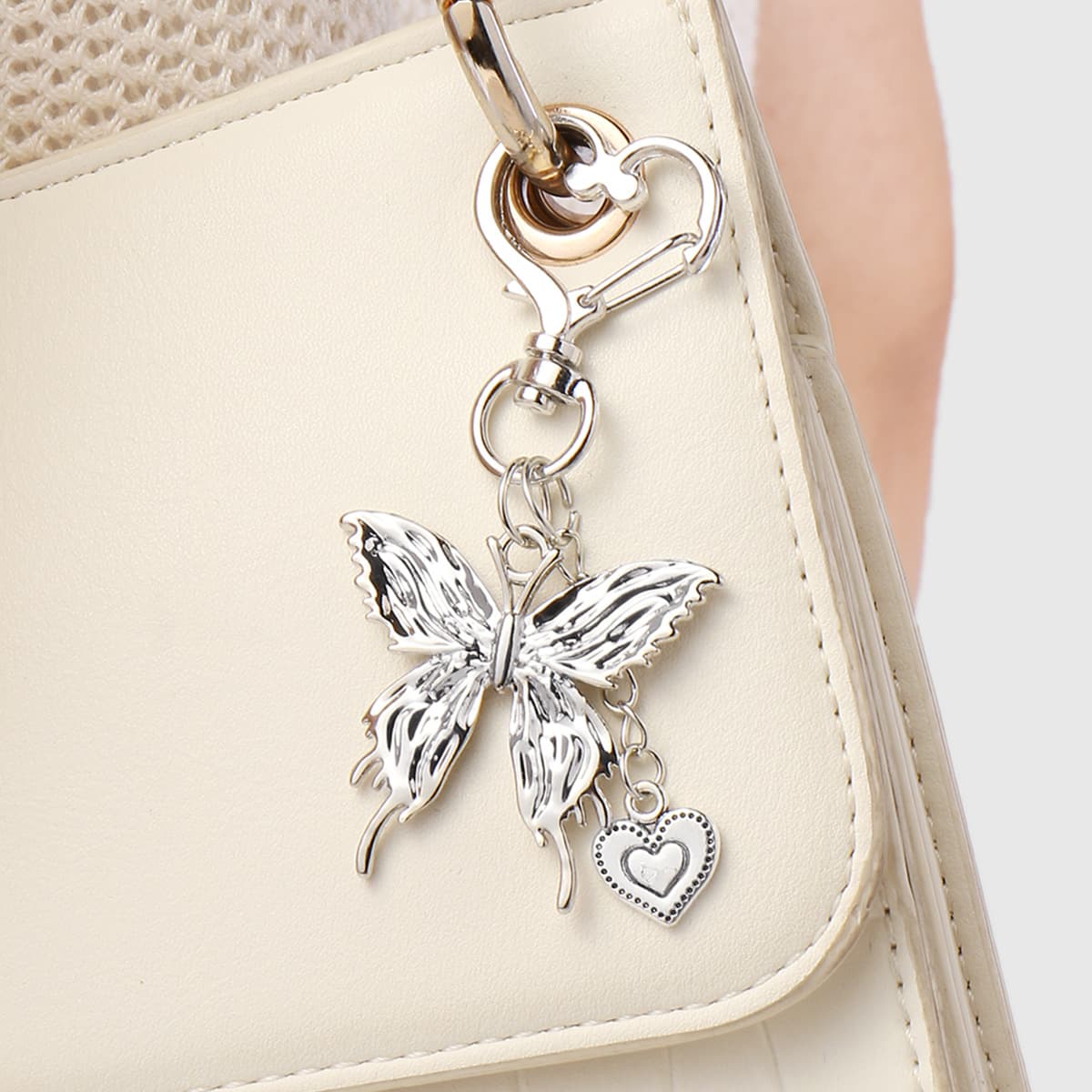 Cross-border hot style Y2K fashionable silver butterfly pink crystal star civet cat keychain earphone pendant 8