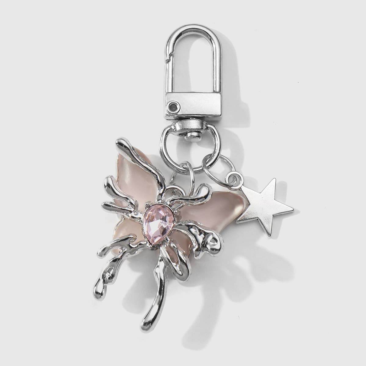 Cross-border hot style Y2K fashionable silver butterfly pink crystal star civet cat keychain earphone pendant 10