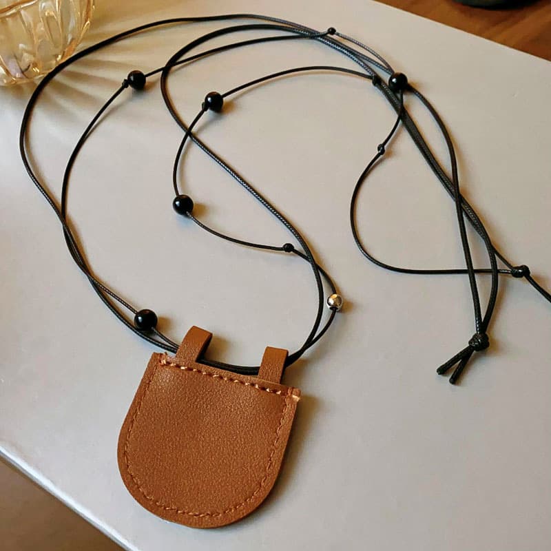 Personalized halter neck croissant bag, leather geometric glasses bag, necklace, versatile sweater chain, retro trendy necklace 5