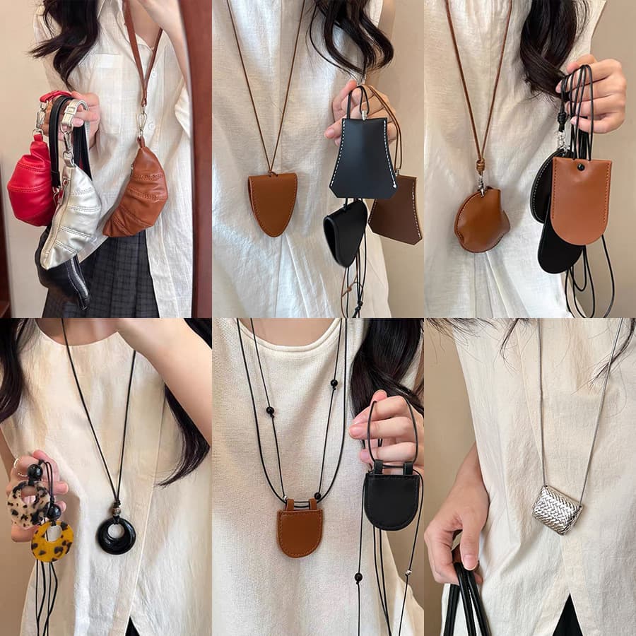 Personalized halter neck croissant bag, leather geometric glasses bag, necklace, versatile sweater chain, retro trendy necklace