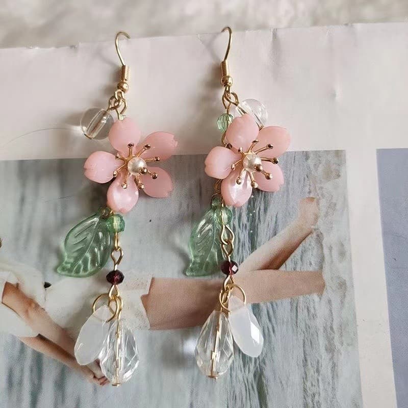 [Peach Blossom Yaoyao] Super fairy classical Chinese style pink peach blossom tassel long earrings Hanfu girl earrings 3