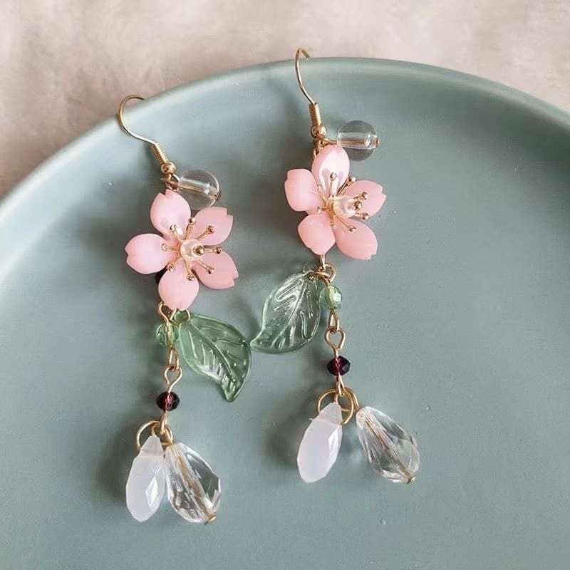 [Peach Blossom Yaoyao] Super fairy classical Chinese style pink peach blossom tassel long earrings Hanfu girl earrings 5