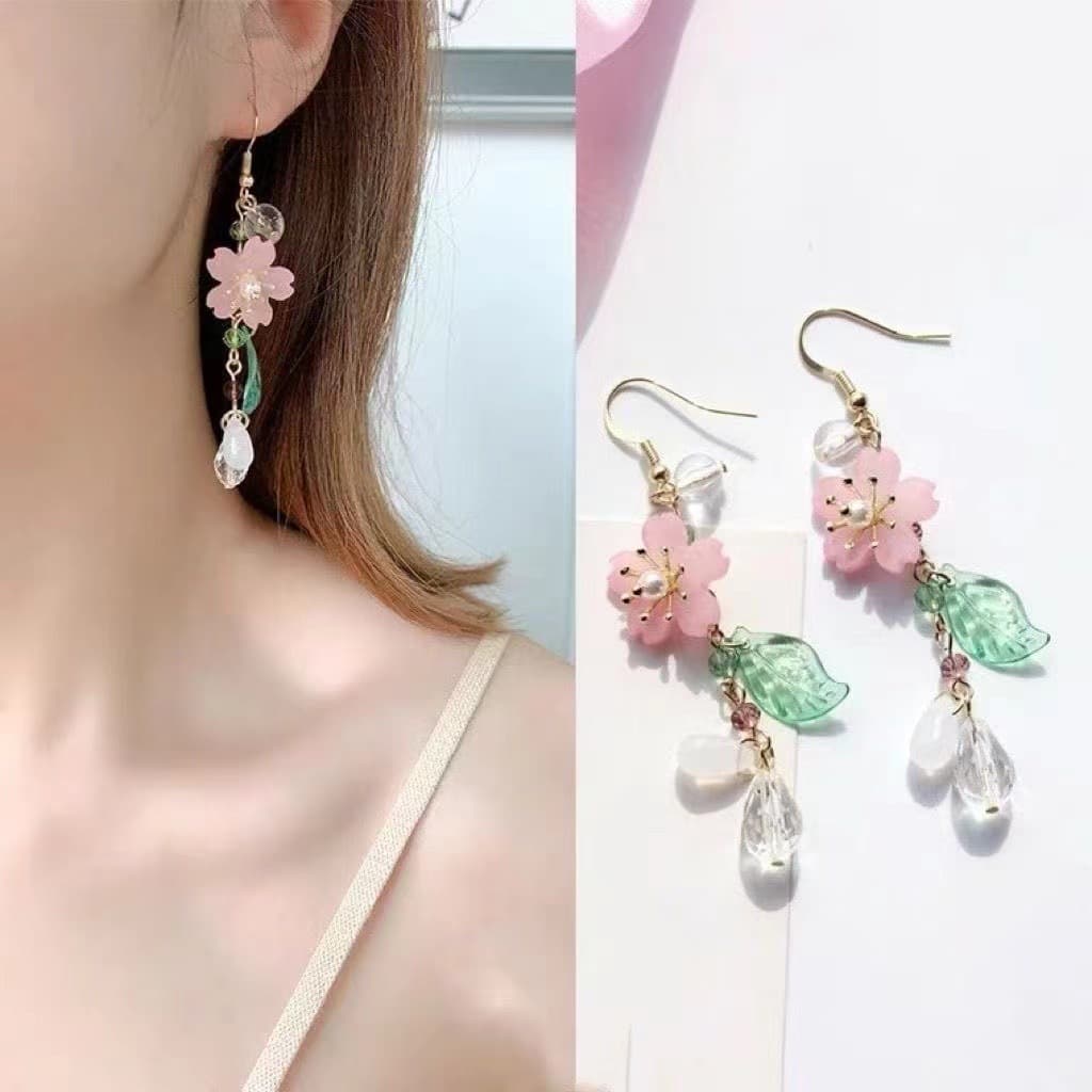 [Peach Blossom Yaoyao] Super fairy classical Chinese style pink peach blossom tassel long earrings Hanfu girl earrings 1