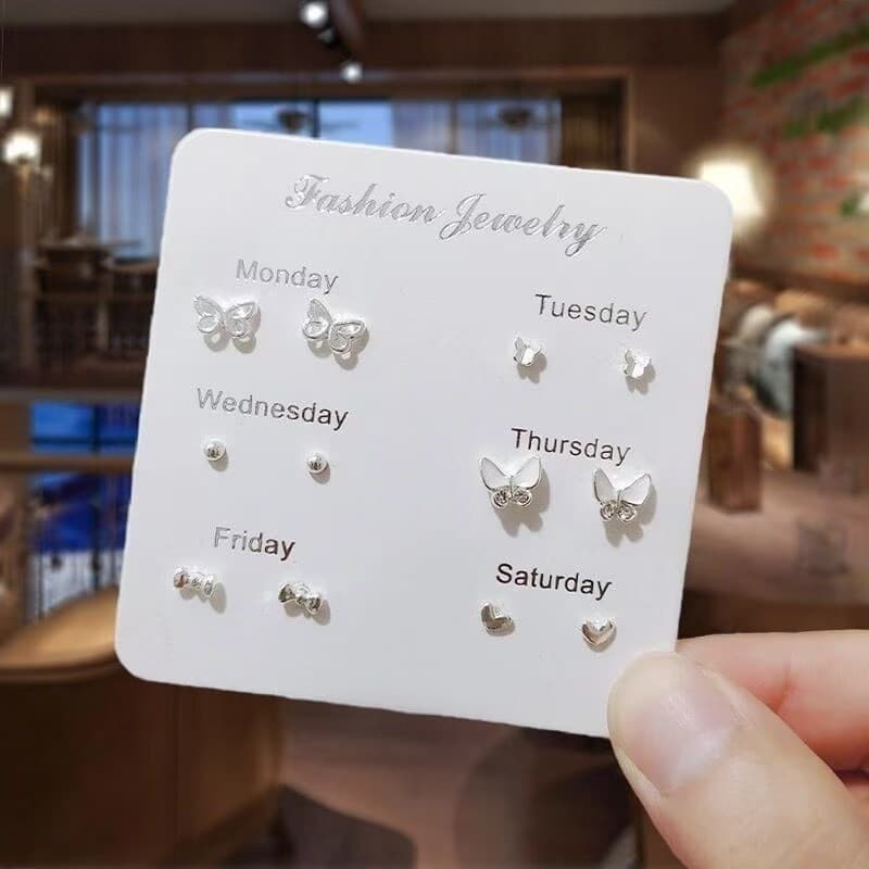 s925 silver needle 6 pairs set with temperament and design for students, simple and compact ins niche ear bone stud earrings for women 3