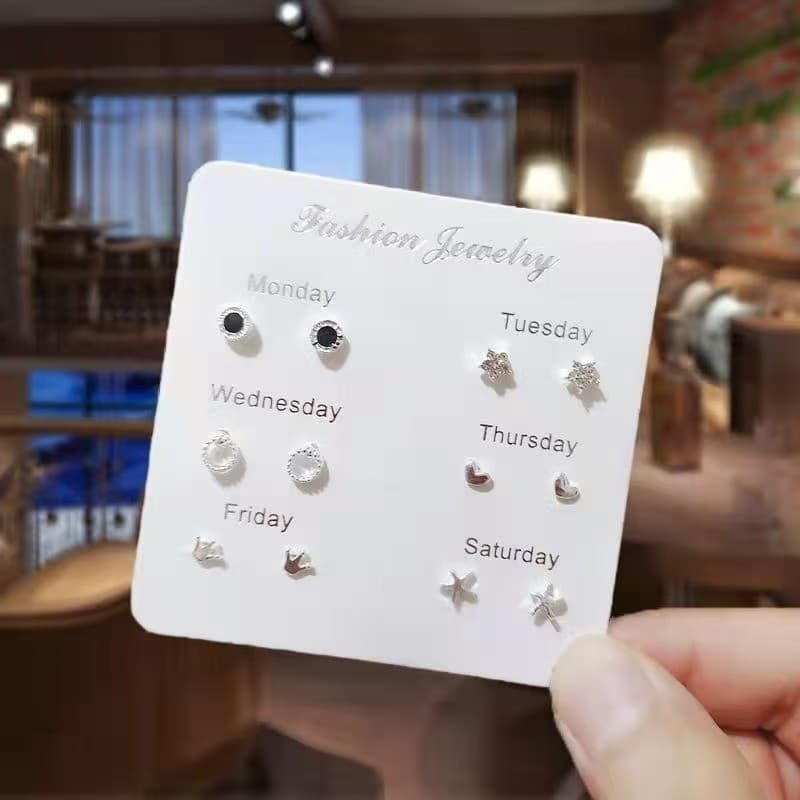s925 silver needle 6 pairs set with temperament and design for students, simple and compact ins niche ear bone stud earrings for women 5