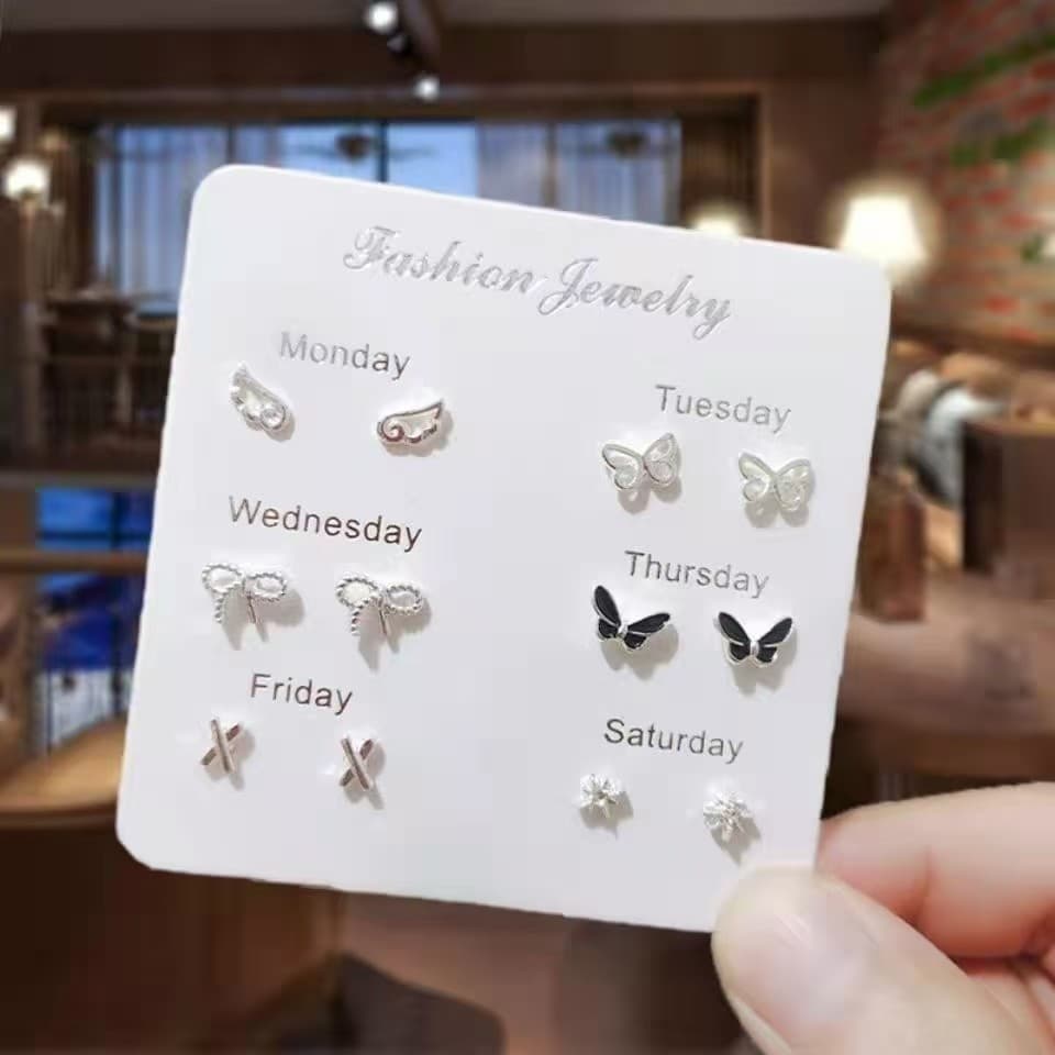 s925 silver needle 6 pairs set with temperament and design for students, simple and compact ins niche ear bone stud earrings for women 10