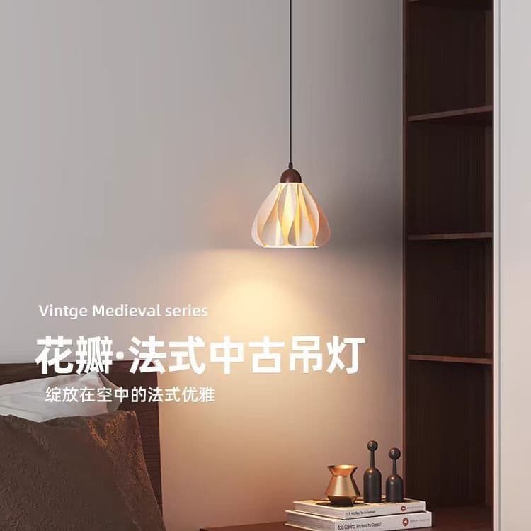 French retro walnut bedside chandelier reading eye protection bedroom pendant lamp medieval wall art decoration atmosphere lamp 2