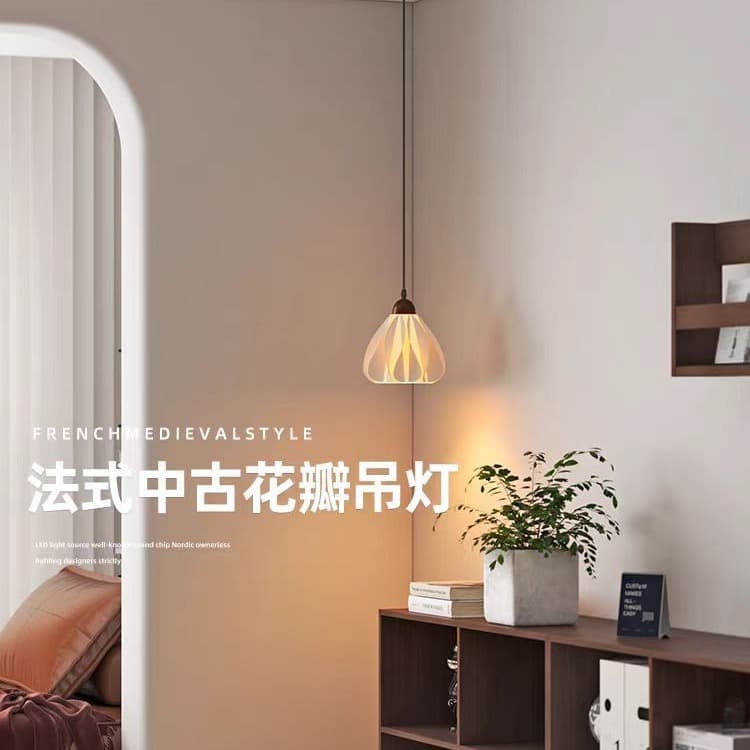 French retro walnut bedside chandelier reading eye protection bedroom pendant lamp medieval wall art decoration atmosphere lamp 3