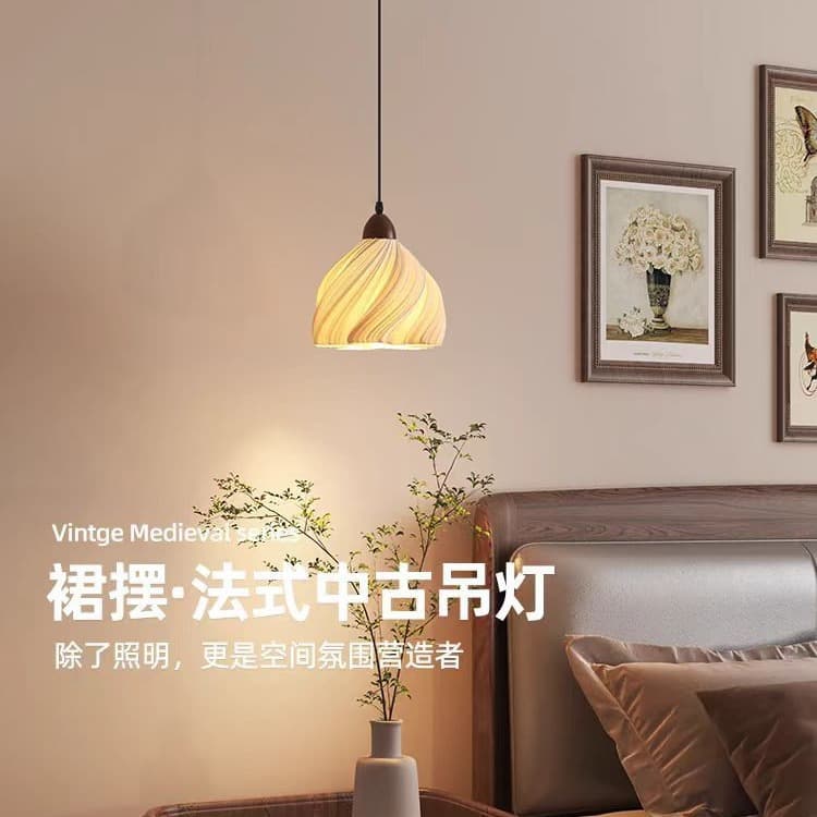French retro walnut bedside chandelier reading eye protection bedroom pendant lamp medieval wall art decoration atmosphere lamp 5