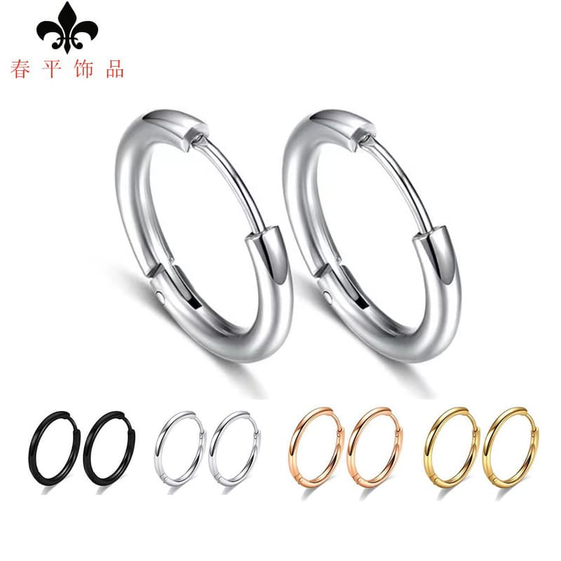 Cross-border high-quality titanium steel earrings, non-fading, Japanese and Korean simple temperament, round stainless steel earrings jewelry wholesale