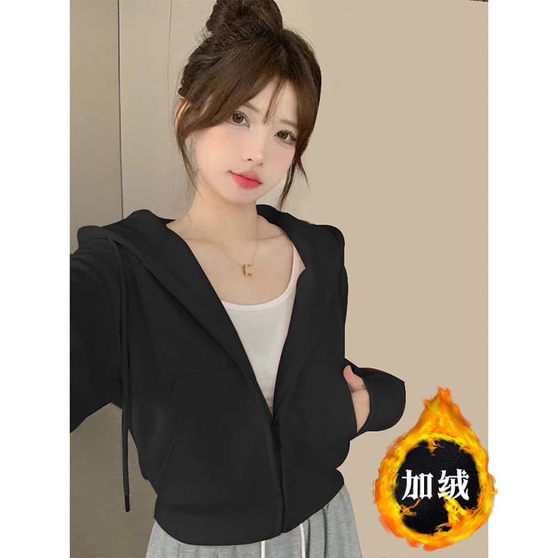 Small short sweatshirt spring coat for women 2026 new spring and autumn Jimo hooded zipper cardigan top 8
