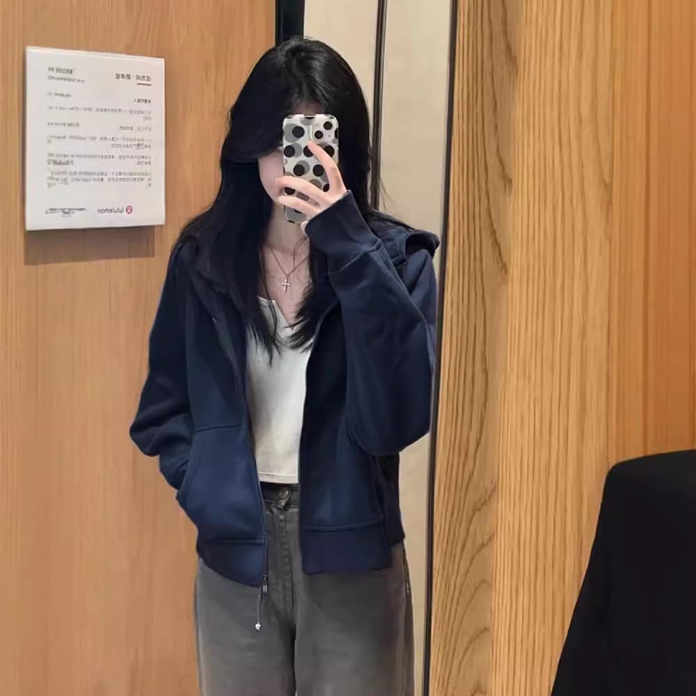 Small short sweatshirt spring coat for women 2026 new spring and autumn Jimo hooded zipper cardigan top 1