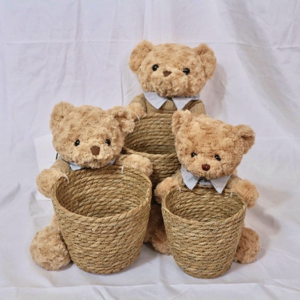 Bx bear hug bucket chestnut bouquet floral diy handmade birthday festival flower arrangement flower basket hug 2