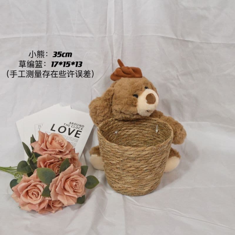 Bx bear hug bucket chestnut bouquet floral diy handmade birthday festival flower arrangement flower basket hug 4