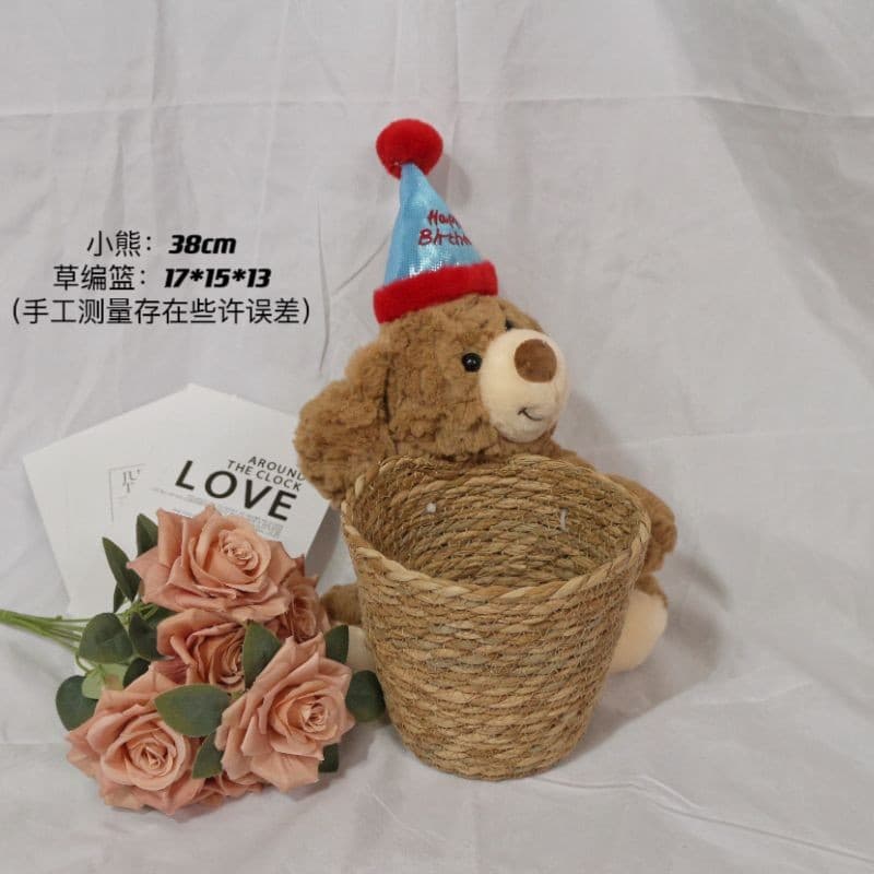 Bx bear hug bucket chestnut bouquet floral diy handmade birthday festival flower arrangement flower basket hug 5