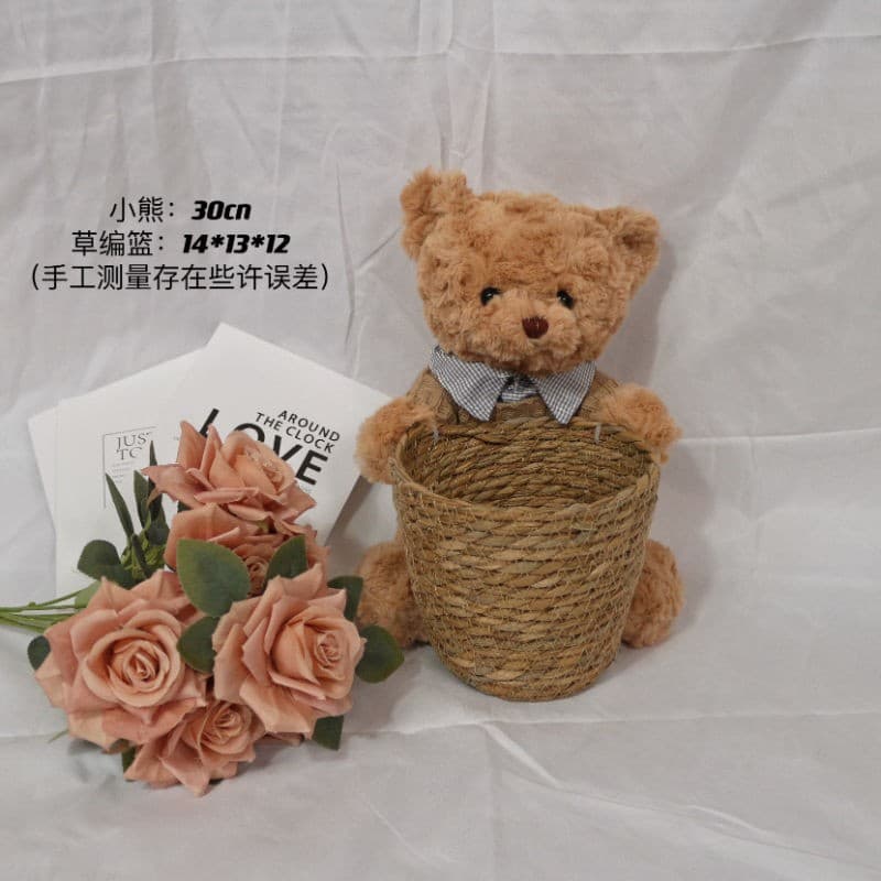 Bx bear hug bucket chestnut bouquet floral diy handmade birthday festival flower arrangement flower basket hug 6