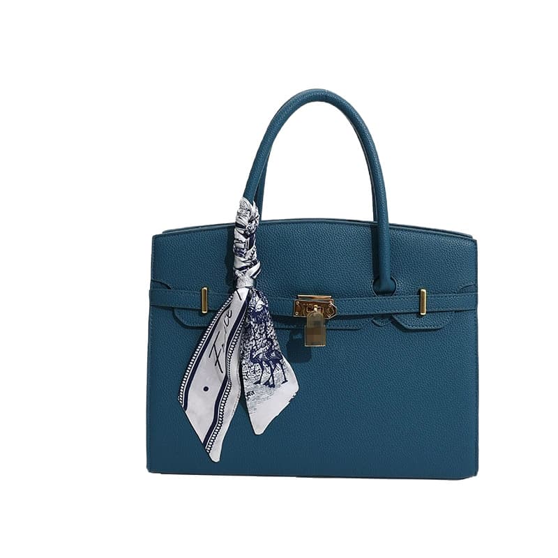 Cross-border bag women's new style lock scarf Kelly bag popular crossbody bag litchi pattern fashionable tote bag 6