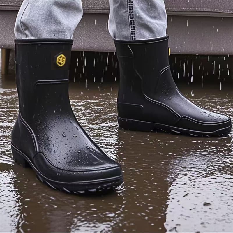 Waterproof fashionable men's rain boots rain boots water shoes short tube car wash non-slip waterproof rubber shoes Korean style 1
