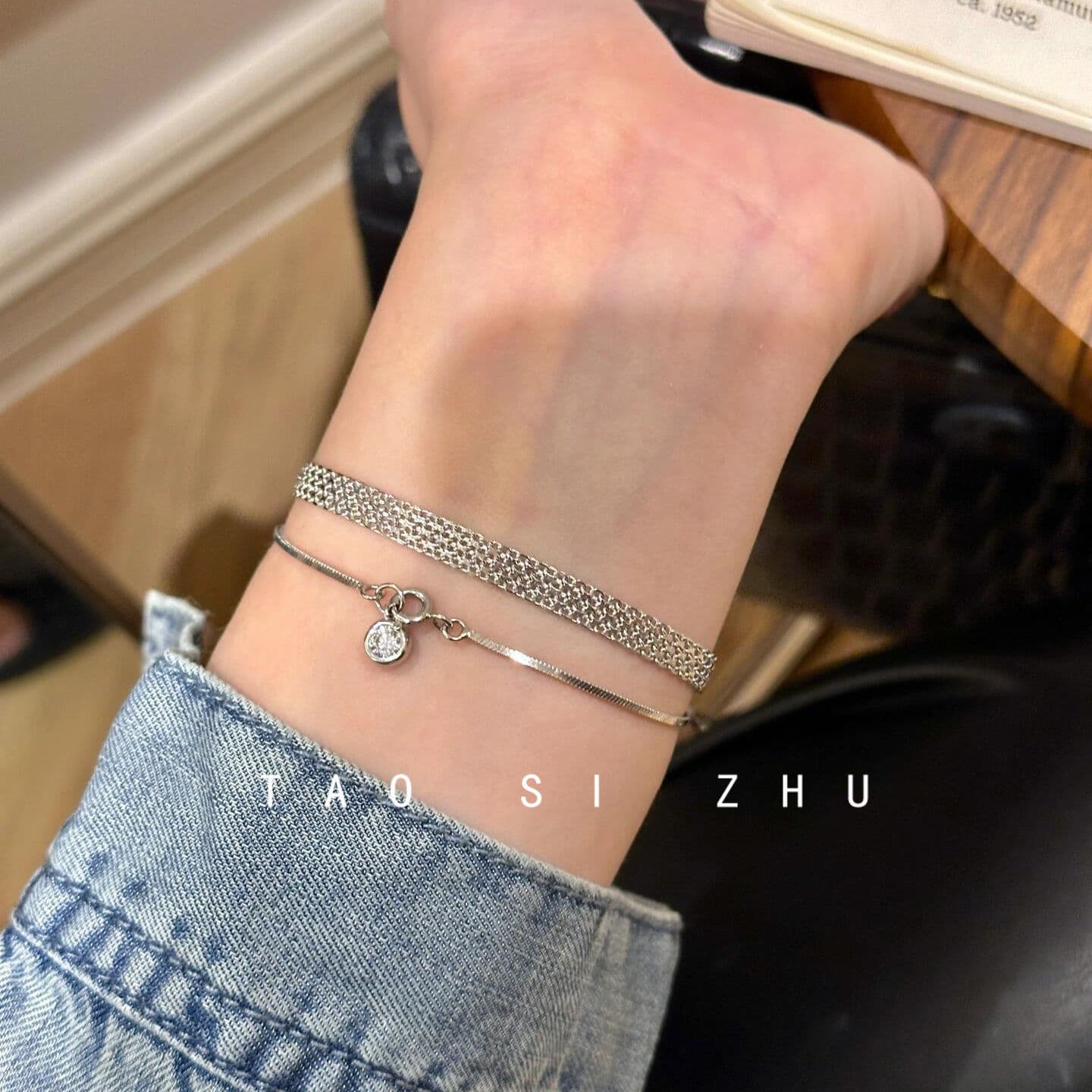 Vintage middle-aged woven golden silver watch strap bracelet for women retro light luxury high-end hand jewelry 7