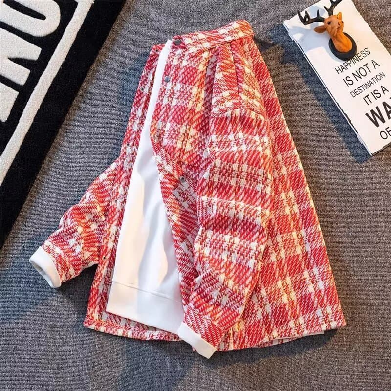 Xiaoxiangfeng woolen coat men's loose casual versatile top spring and autumn new high-end plaid shirt jacket 4