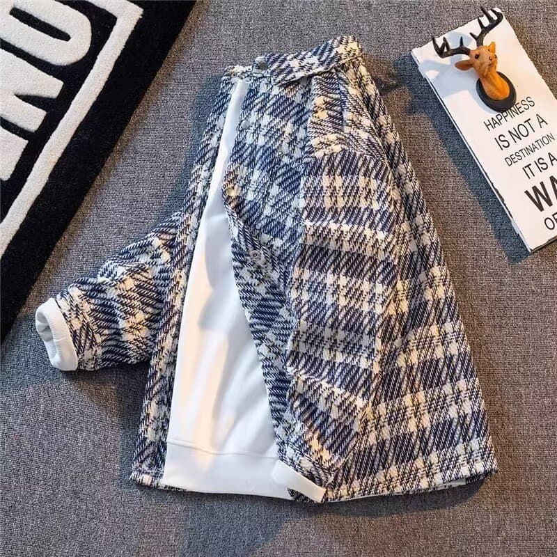 Xiaoxiangfeng woolen coat men's loose casual versatile top spring and autumn new high-end plaid shirt jacket 5