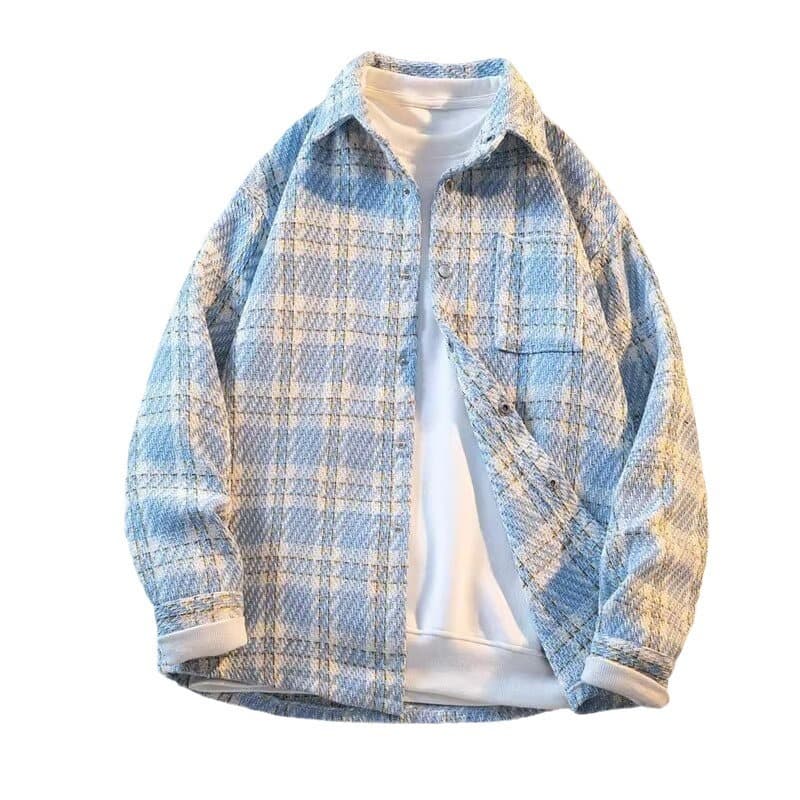 Xiaoxiangfeng woolen coat men's loose casual versatile top spring and autumn new high-end plaid shirt jacket 6