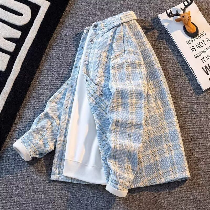 Xiaoxiangfeng woolen coat men's loose casual versatile top spring and autumn new high-end plaid shirt jacket 9