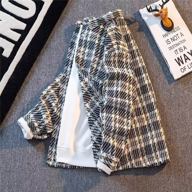 Xiaoxiangfeng woolen coat men's loose casual versatile top spring and autumn new high-end plaid shirt jacket 10