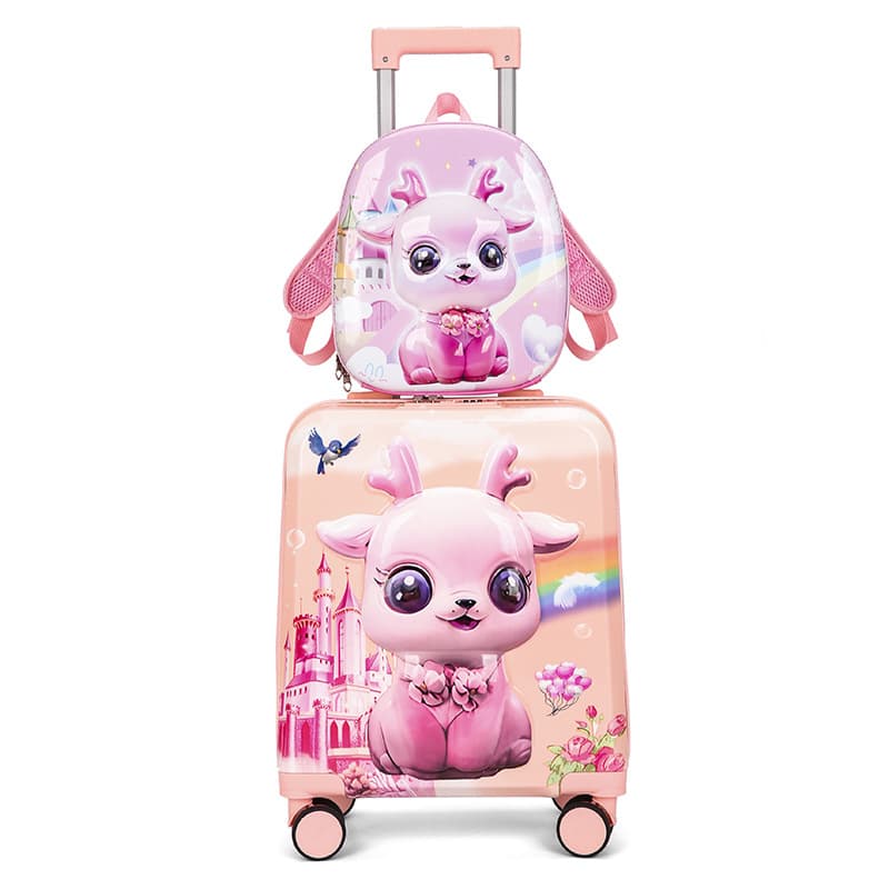 New children's suitcase boarding case large capacity cartoon suit trolley case wholesale stowable suitcase backpack 6