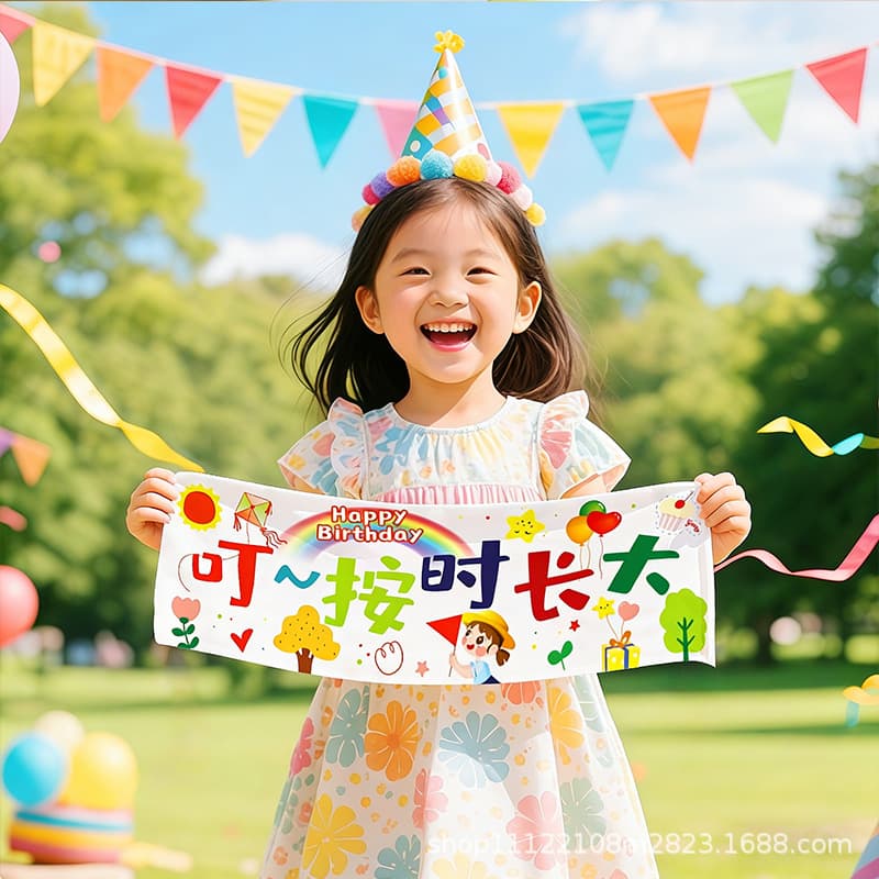 Happy Birthday Banner Holding Ritual Boy and Girl Scene Layout Decoration Party Atmosphere Photo Props 6