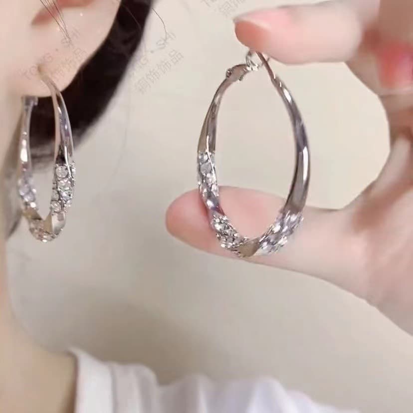High-end diamond earrings silver zircon large hoop earrings 2024 new hot style light luxury temperament hoop earrings