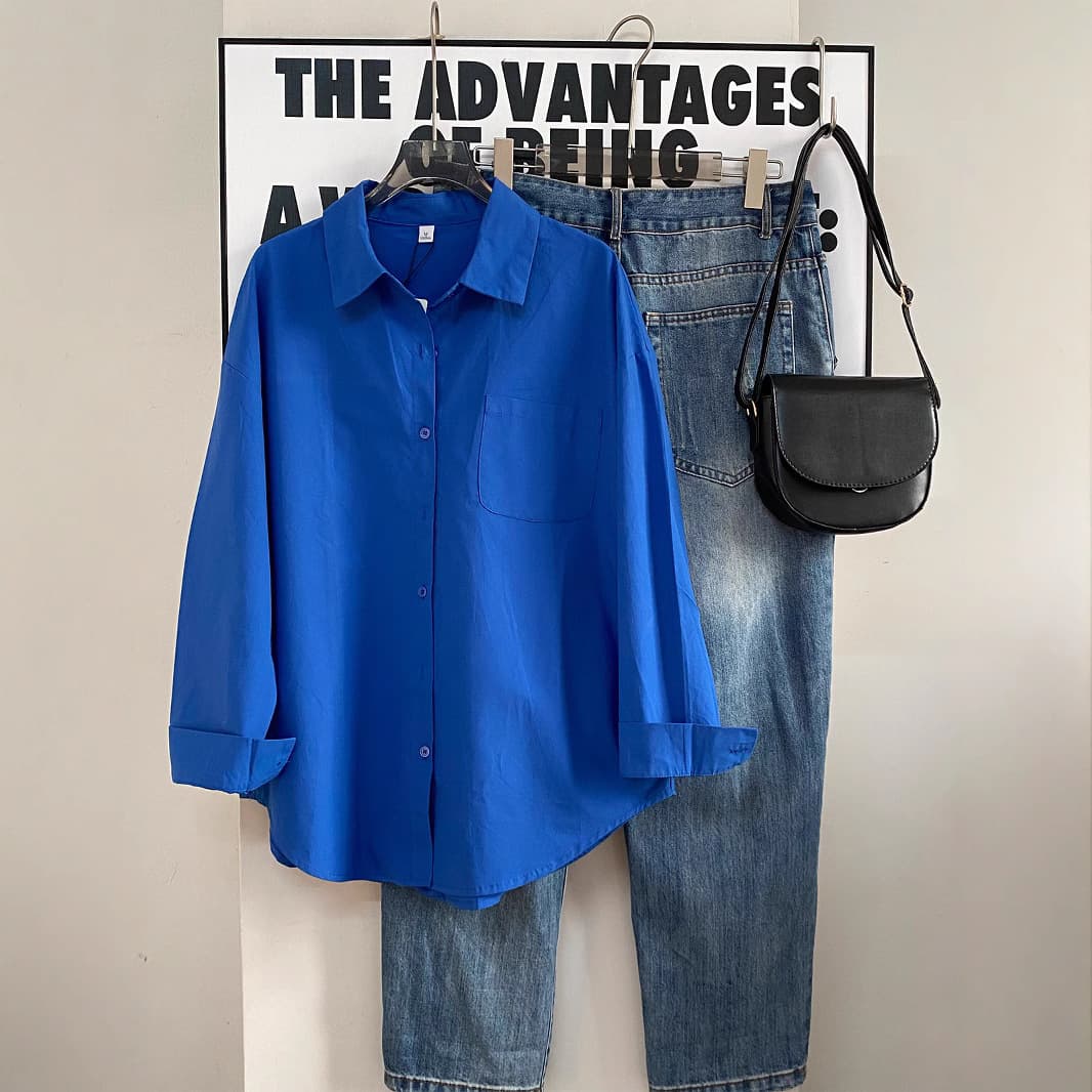 Klein blue shirt for women 2024 spring and autumn new casual loose shirt beautiful small shirt slim fashion top 1