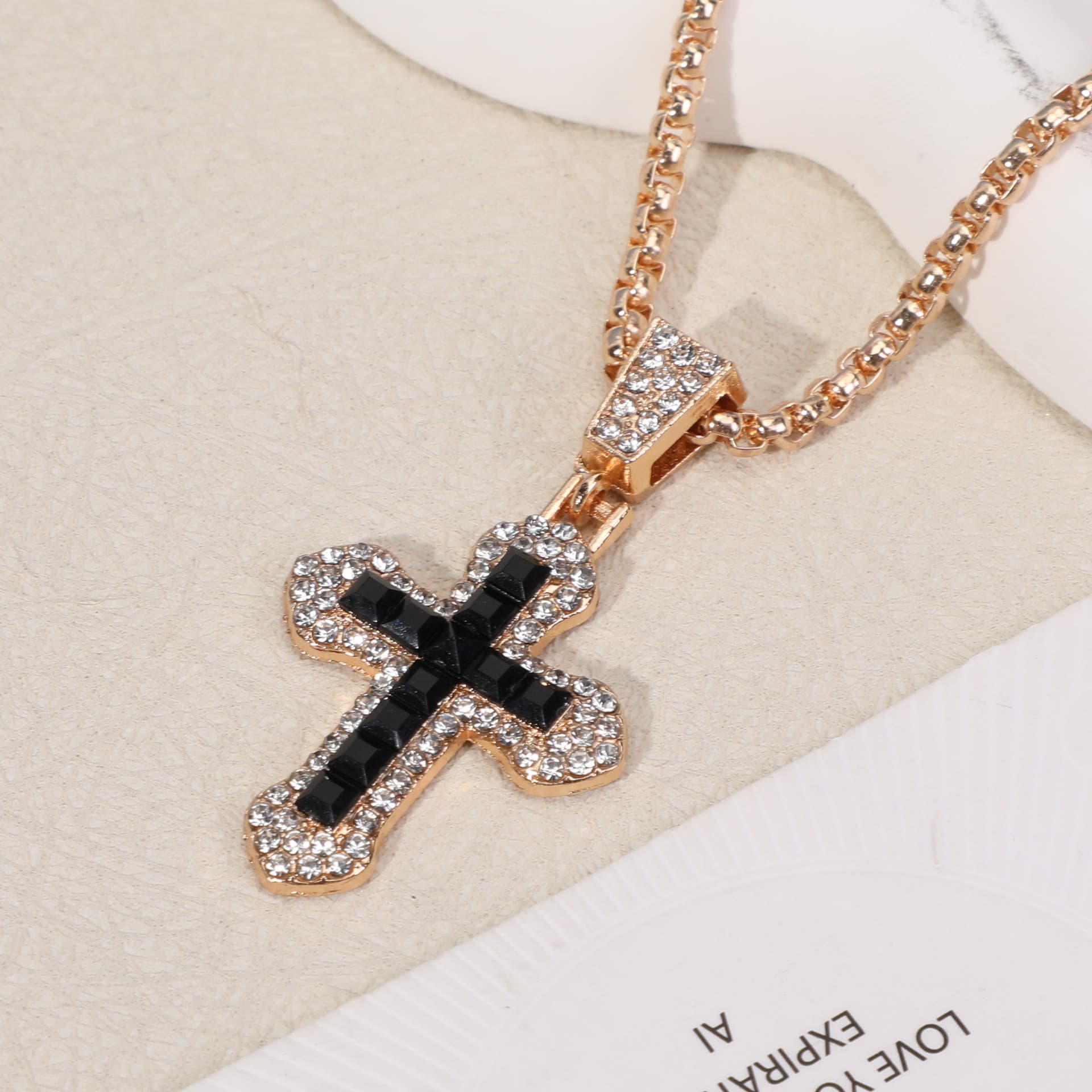 Cross-border cross necklace hip-hop style zircon pendant jewelry titanium steel versatile necklace personalized sparkling jewelry wholesale 2