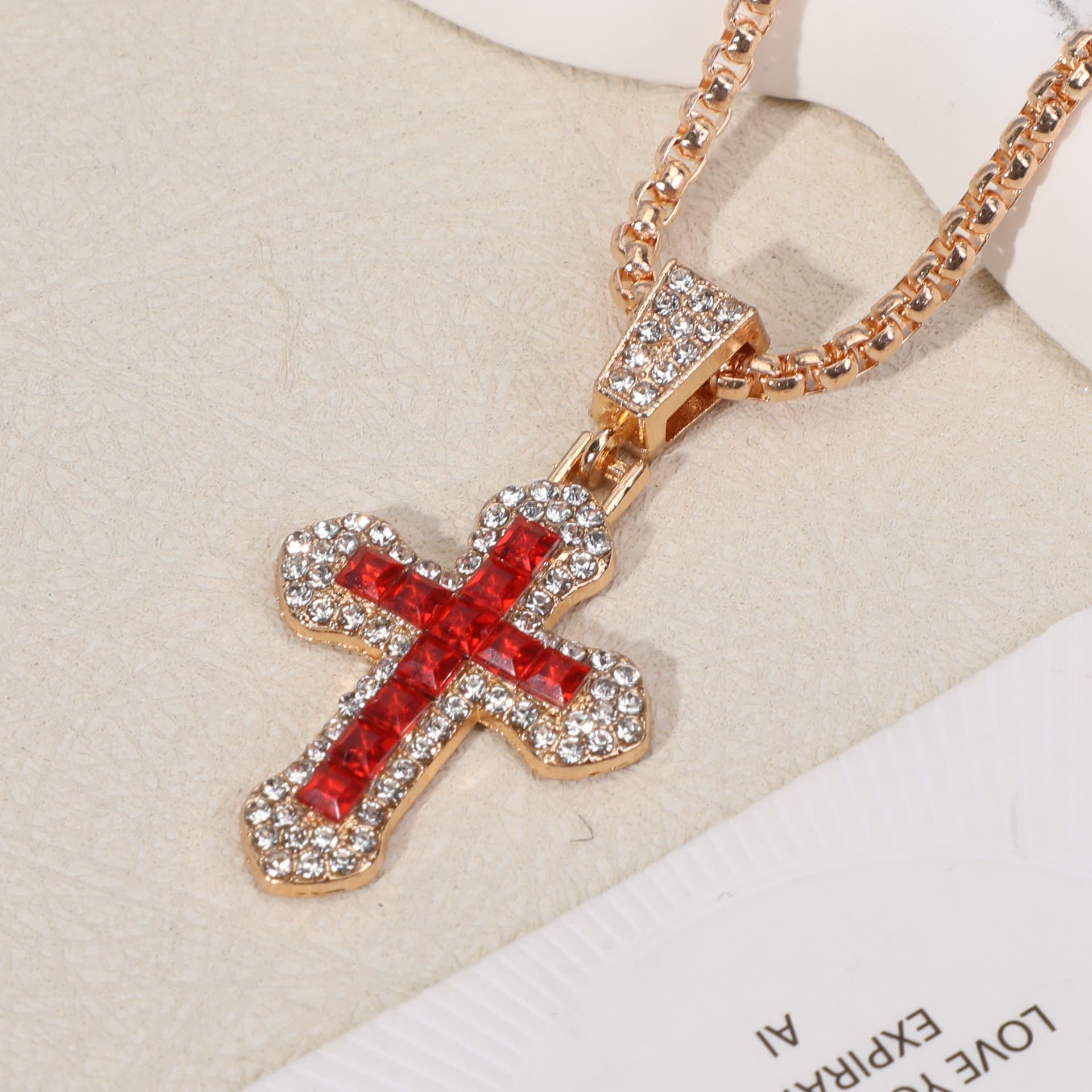 Cross-border cross necklace hip-hop style zircon pendant jewelry titanium steel versatile necklace personalized sparkling jewelry wholesale 7