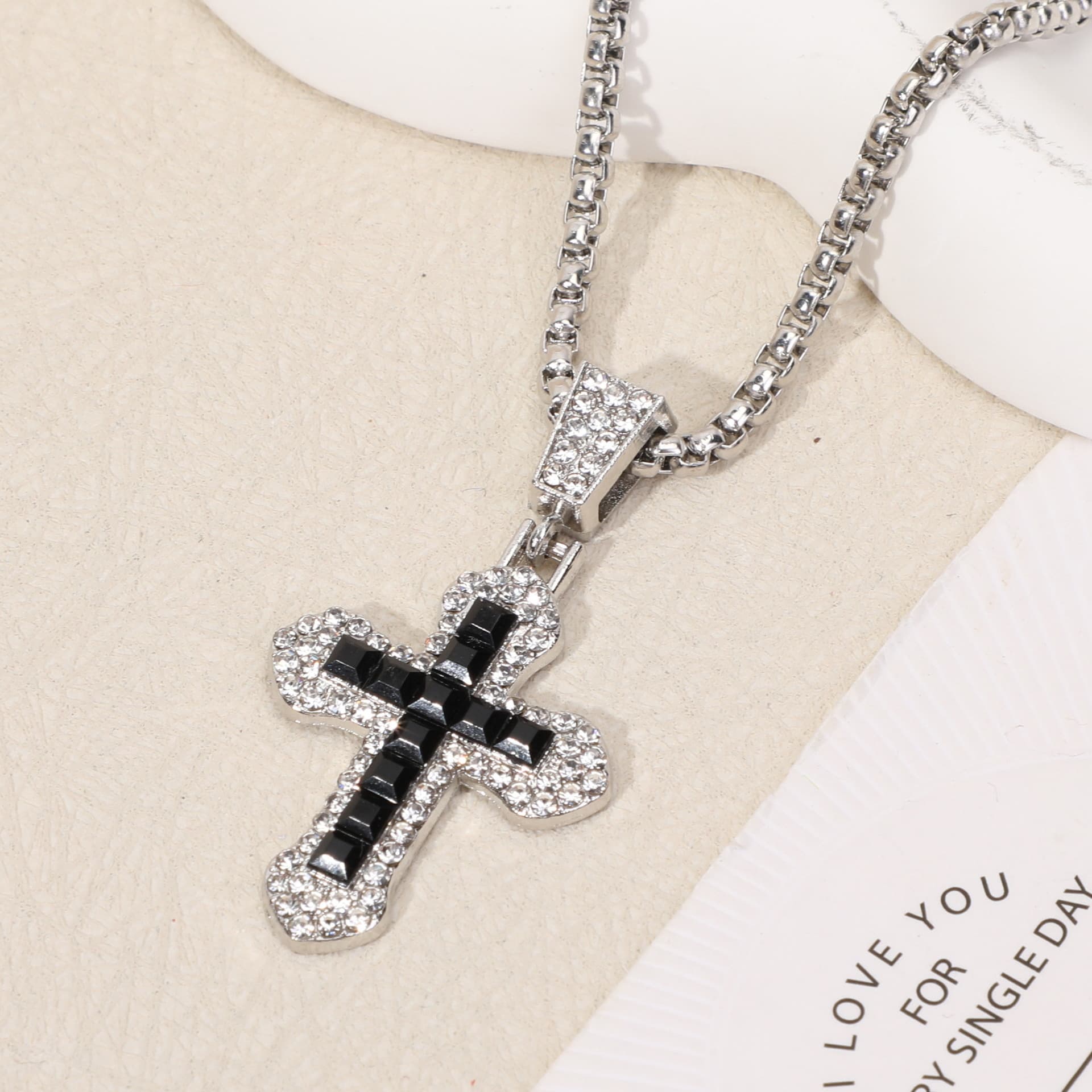 Cross-border cross necklace hip-hop style zircon pendant jewelry titanium steel versatile necklace personalized sparkling jewelry wholesale 8