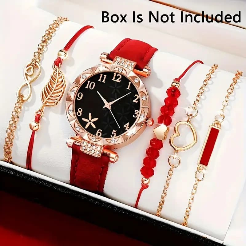Popular foreign trade ladies' diamond-encrusted British watch set, fashionable and versatile student belt bracelet 6-piece set 4