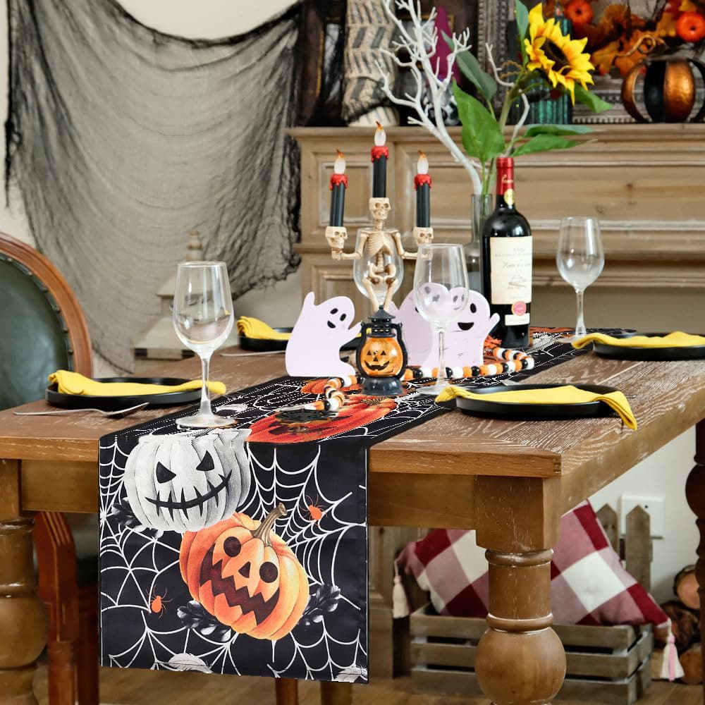 Western Halloween Table Runner Pumpkin Spider Web Table Runner Table Runner Seasonal Autumn Kitchen Party Decoration Ready Stock 7