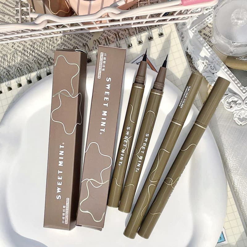 sweetmint slim eyeliner waterproof and sweatproof long-lasting non-smudge brown liquid silkworm pen fake makeup