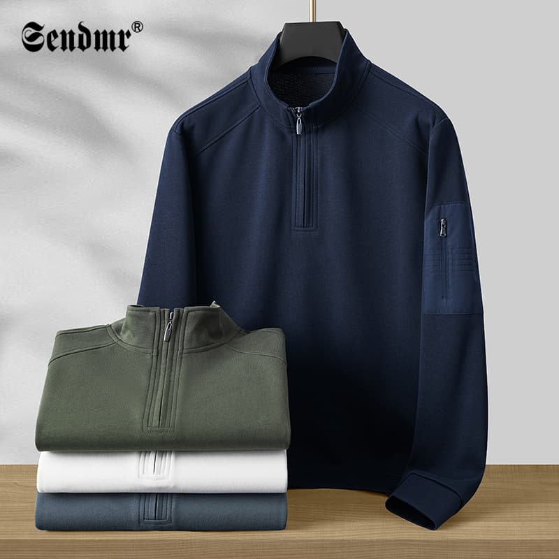 Spring and autumn new style half-pull stand-up collar fashion casual sports workwear men's sweatshirt loose long-sleeved T-shirt bottoming shirt 1