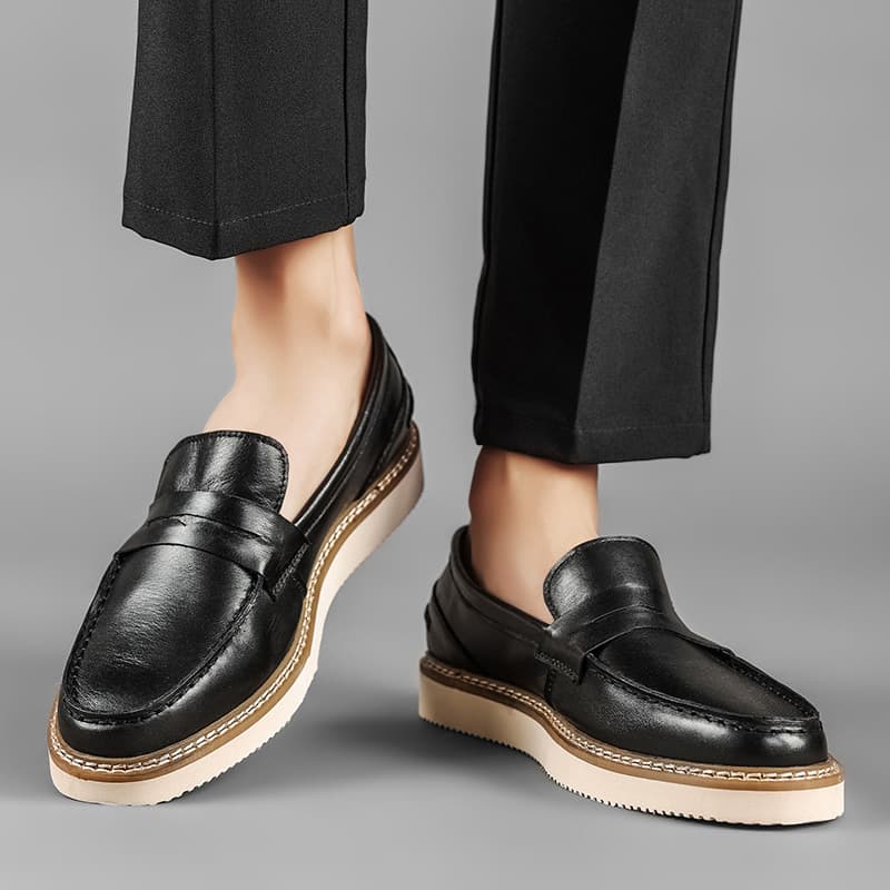 Men's loafers, breathable first-layer cowhide business men's shoes, round-toe thick-soled casual shoes, non-slip retro sailing shoes 4