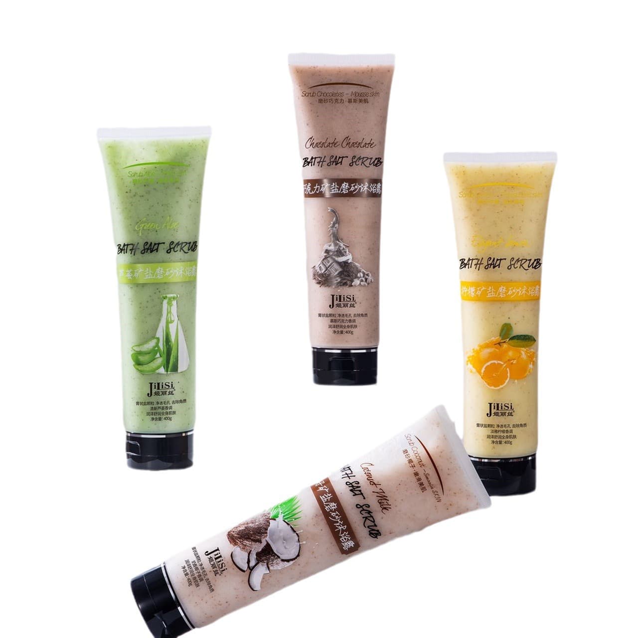 Jilish Aloe Vera Mineral Salt Scrub Shower Gel Moisturizing Lemon Coconut Chocolate Bath Scrub 400g 6