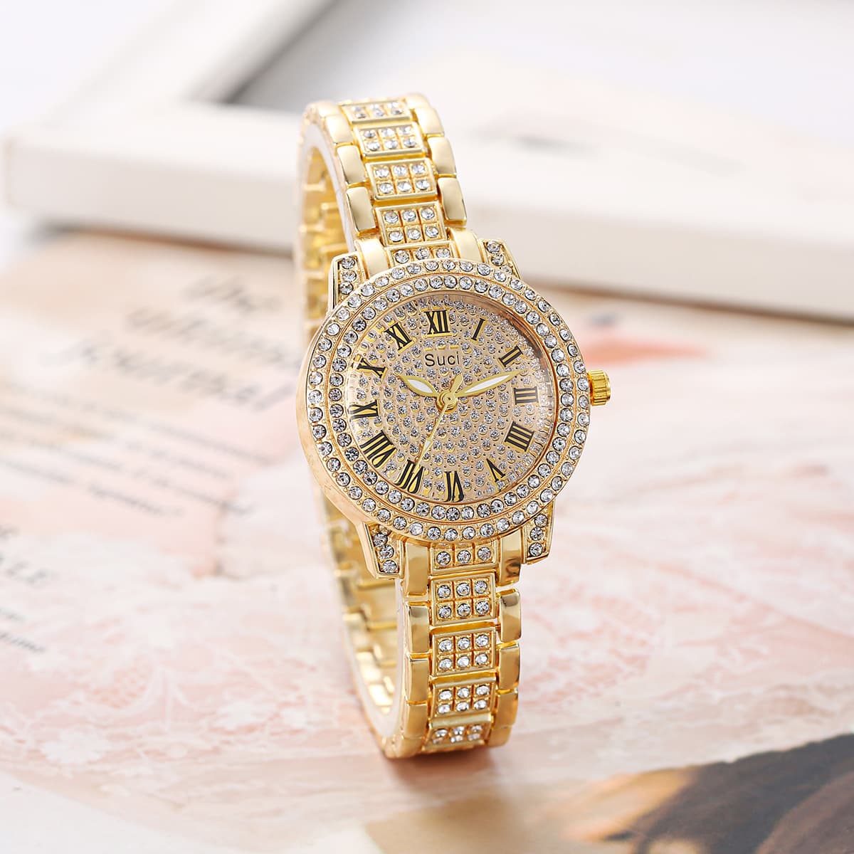 New full-body rhinestone luxury watch for women, starry steel chain watch, fashionable temperament, small dial watch for women, winter 1