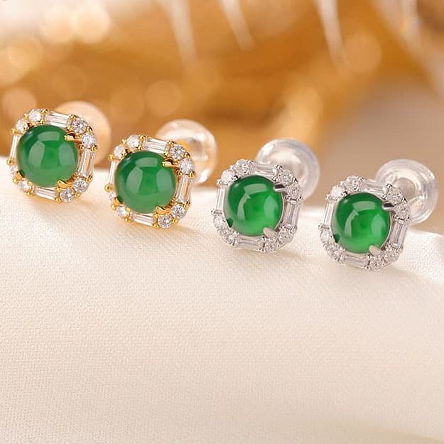 Natural chalcedony S925 silver gold-plated jade retro fashion simple square round bead earrings light luxury temperament silver earrings 2