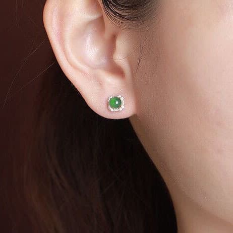 Natural chalcedony S925 silver gold-plated jade retro fashion simple square round bead earrings light luxury temperament silver earrings 5