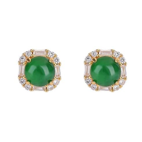 Natural chalcedony S925 silver gold-plated jade retro fashion simple square round bead earrings light luxury temperament silver earrings 6