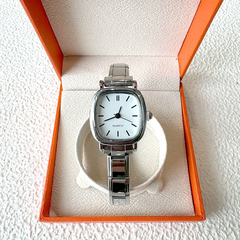 Elastic stainless steel men's and women's round watches, fashionable, simple and trendy, men's and women's quartz watches, bracelets, chain watches 9