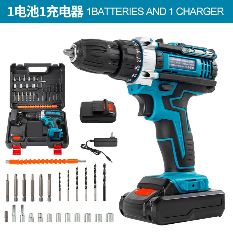 Multi-function 21V rechargeable impact drill lithium battery cross-border flashgun drill electric screwdriver electric drill set 7