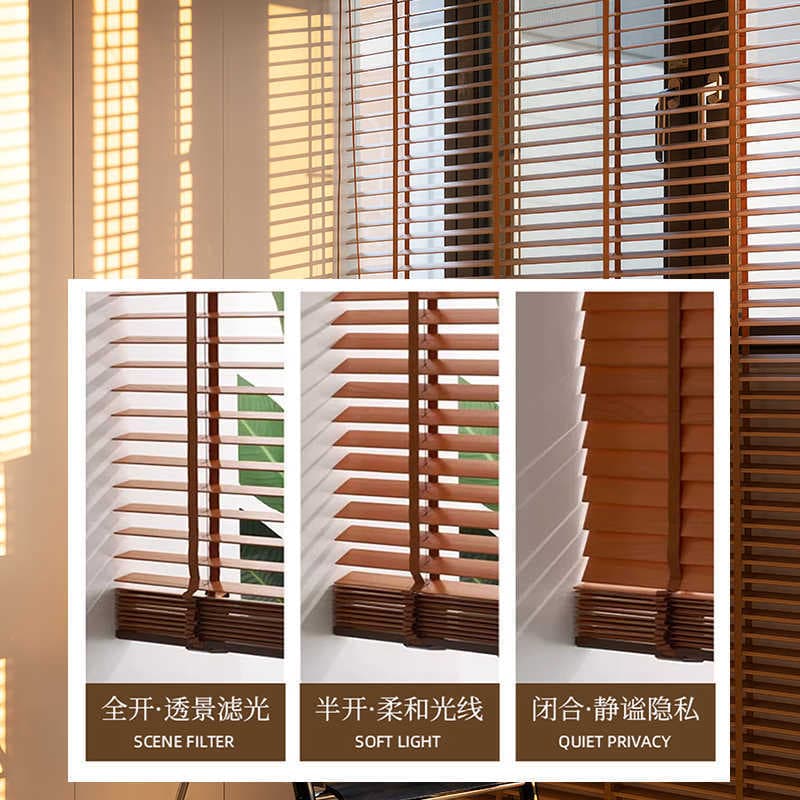 Carefully selected basswood solid wood wooden blinds to block light, mid-century style balcony study bedroom, punch-free drawstring blinds 5