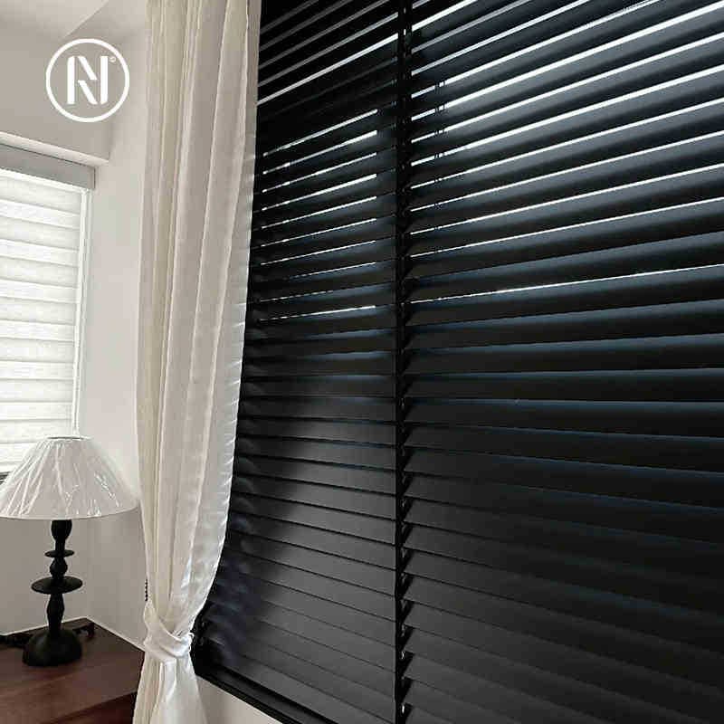 Carefully selected basswood solid wood wooden blinds to block light, mid-century style balcony study bedroom, punch-free drawstring blinds 8
